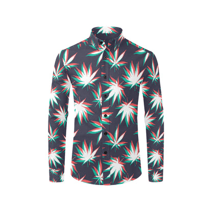 Pot Leaf Pattern Print Design A01 Men's Long Sleeve Shirt