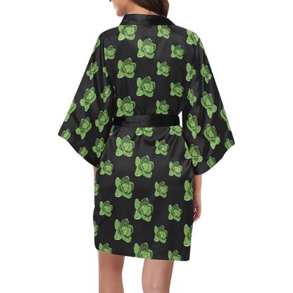 Cabbage Pattern Print Design 03 Women's Short Kimono