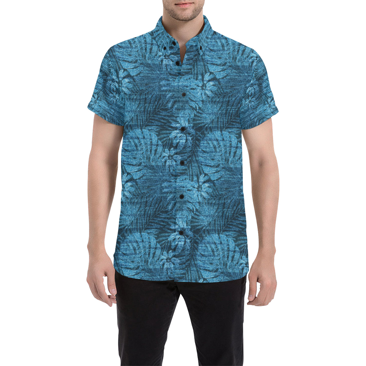 Jean Tropical Pattern Print Design 04 Men's Short Sleeve Button Up Shirt