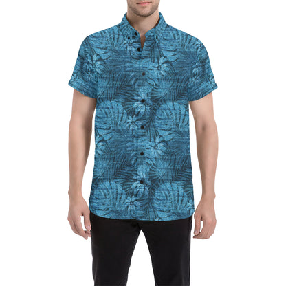 Jean Tropical Pattern Print Design 04 Men's Short Sleeve Button Up Shirt