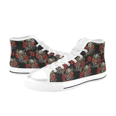 Spider Web Skull Rose Print Design LKS305 High Top Women's White Shoes