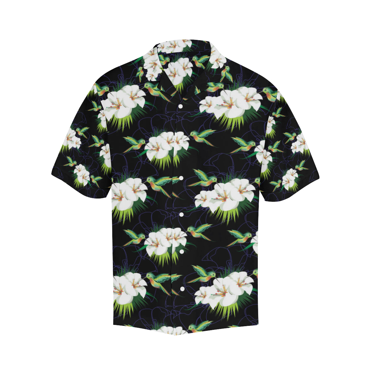 Hummingbird with Flower Pattern Print Design 03 Men's Hawaiian Shirt