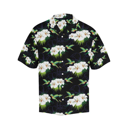 Hummingbird with Flower Pattern Print Design 03 Men's Hawaiian Shirt