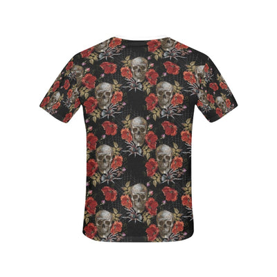 Spider Web Skull Rose Print Design LKS305 Women's  T-shirt