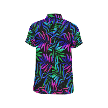 Tropical Flower Pattern Print Design TF010 Men's Short Sleeve Button Up Shirt