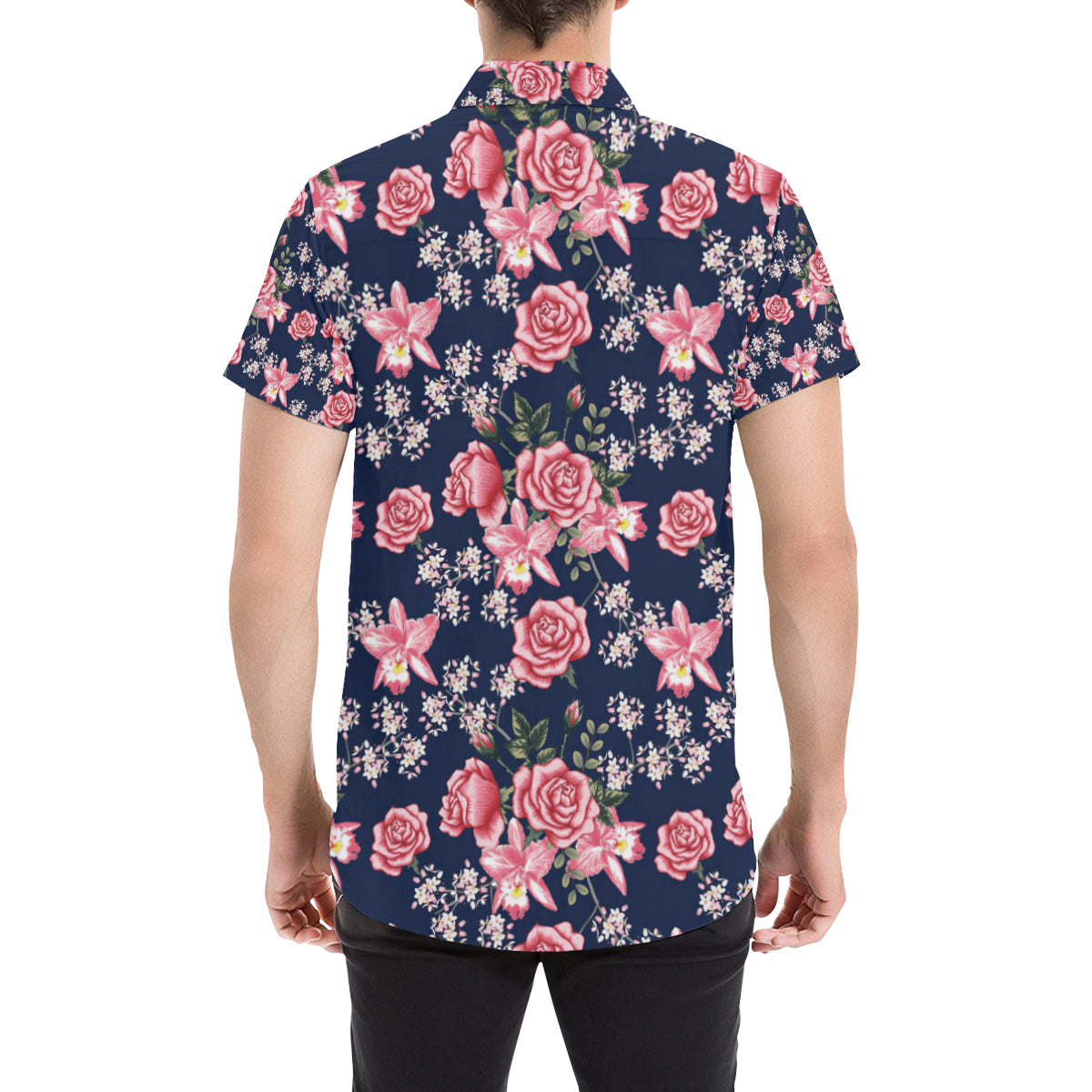 Rose Pattern Print Design A05 Men's Short Sleeve Button Up Shirt