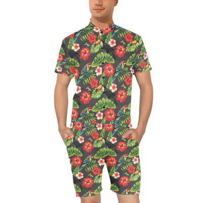 Hibiscus Red With Parrotprint Design LKS303 Men's Romper