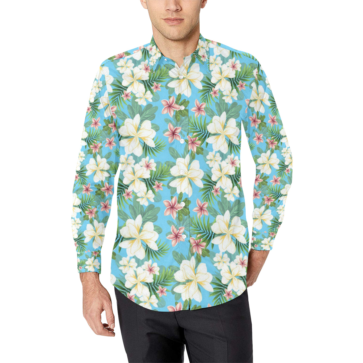 Plumeria Pattern Print Design PM028 Men's Long Sleeve Shirt