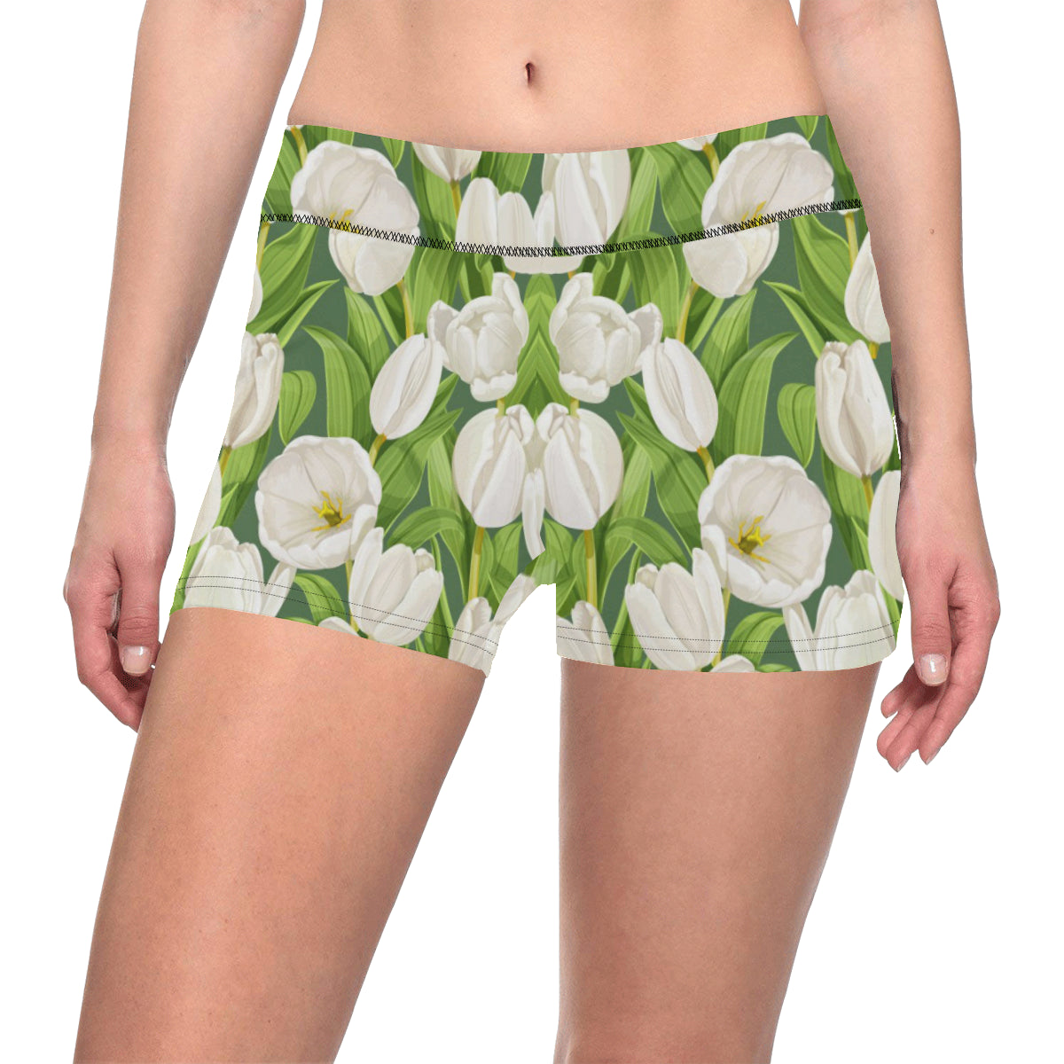 Tulip White Pattern Print Design TP05 Yoga Shorts