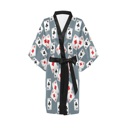 Poker Cards Pattern Print Design A05 Women's Short Kimono