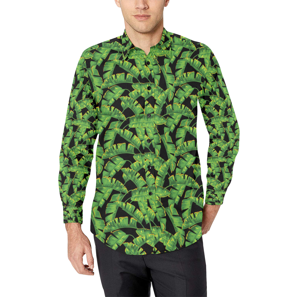 Banana Leaf Pattern Print Design 03 Men's Long Sleeve Shirt