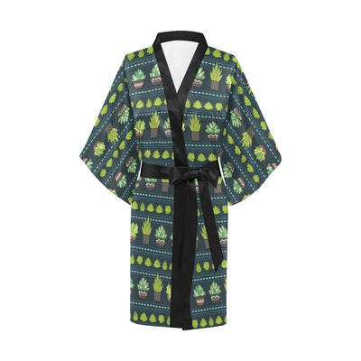 Cactus Pattern Print Design 07 Women's Short Kimono