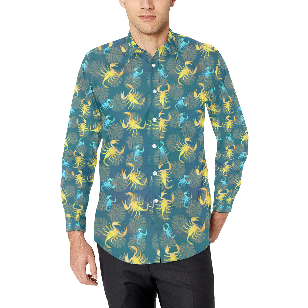 Scorpion Pattern Print Design 02 Men's Long Sleeve Shirt