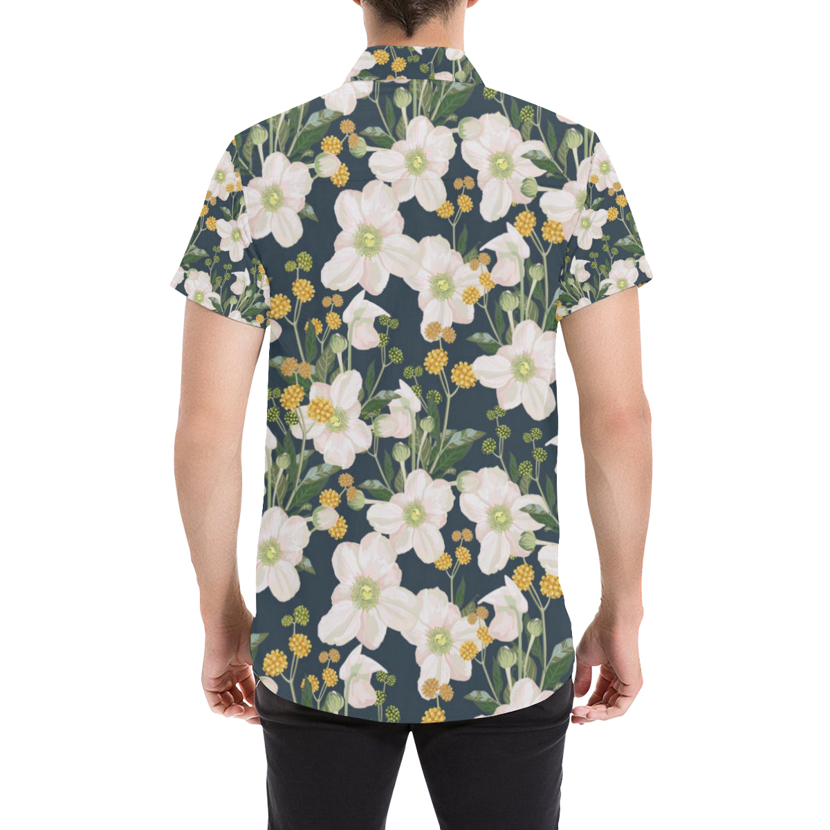 Anemone Pattern Print Design AM04 Men's Short Sleeve Button Up Shirt