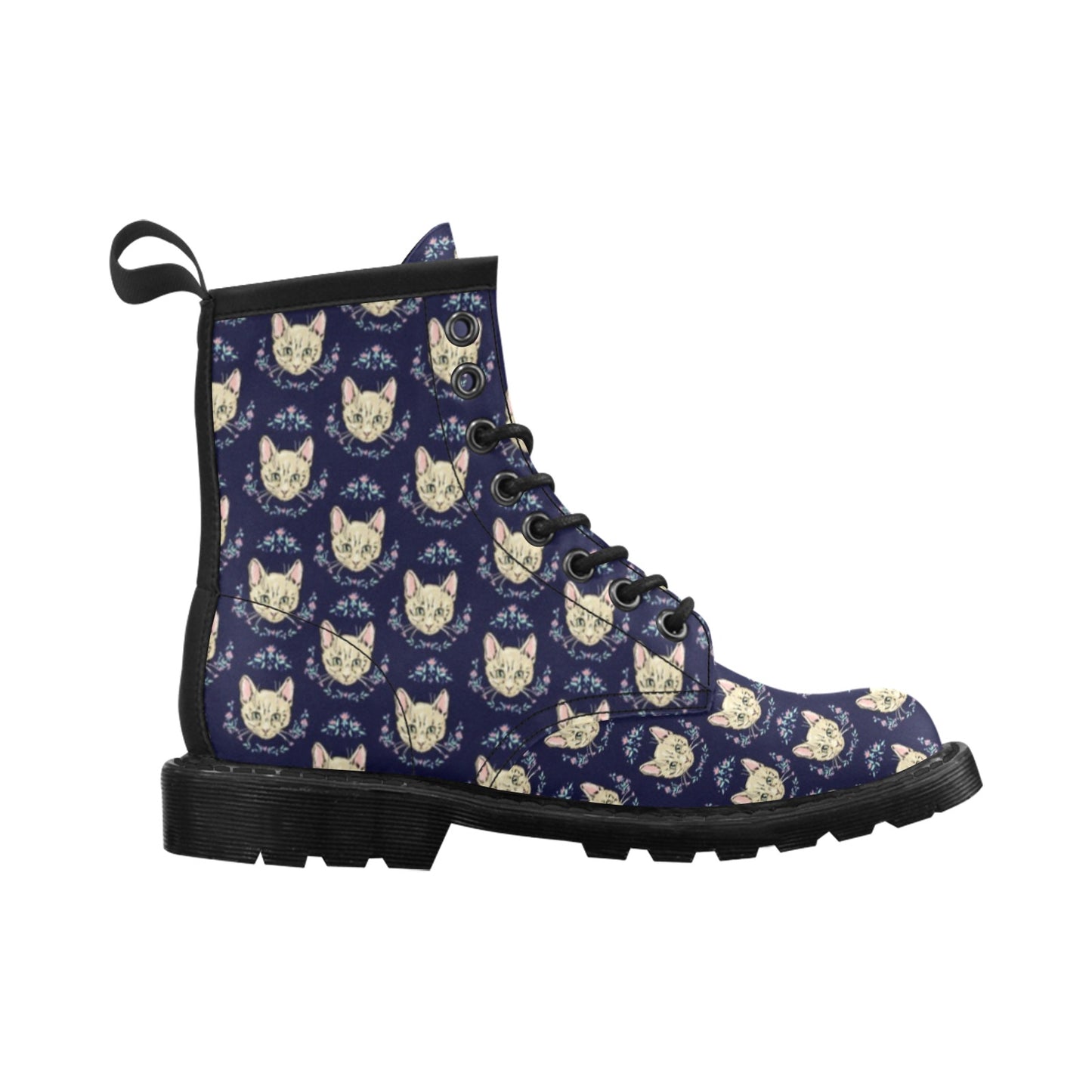 Cat Head with flower Print Pattern Women's Boots