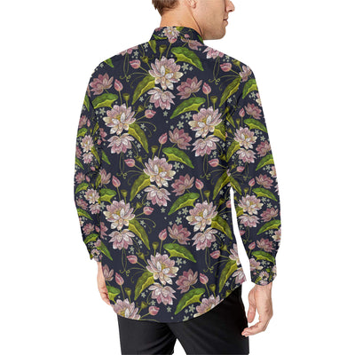 lotus Embroidered Pattern Print Design LO06 Men's Long Sleeve Shirt