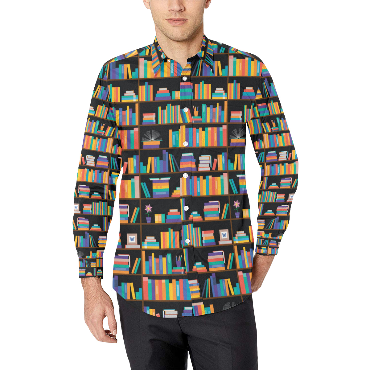 Book Pattern Print Design 05 Men's Long Sleeve Shirt