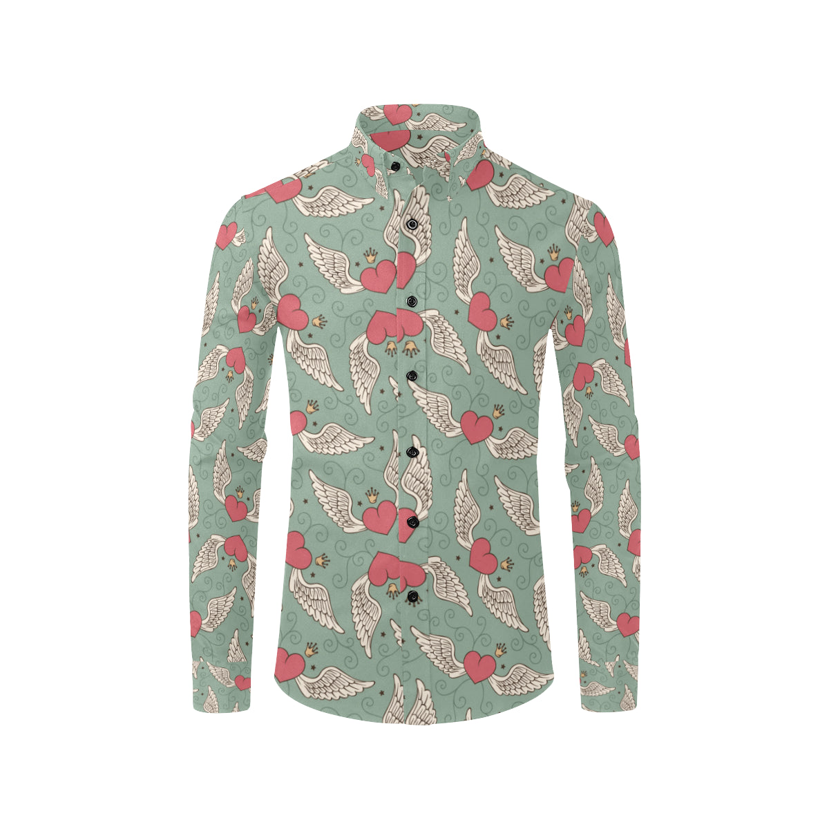 Angel Wings Heart Design Themed Print Men's Long Sleeve Shirt