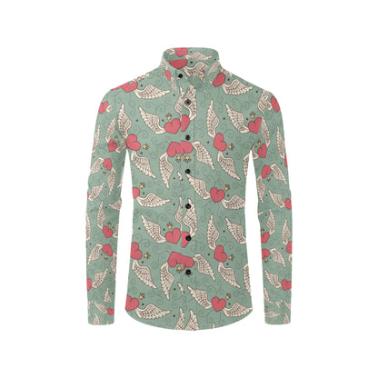 Angel Wings Heart Design Themed Print Men's Long Sleeve Shirt