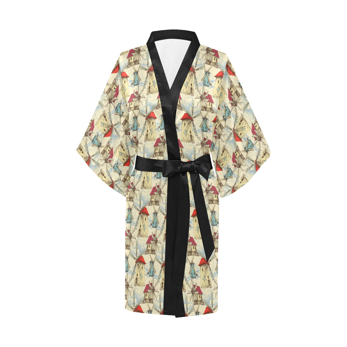Windmill Pattern Print Design 01 Women's Short Kimono