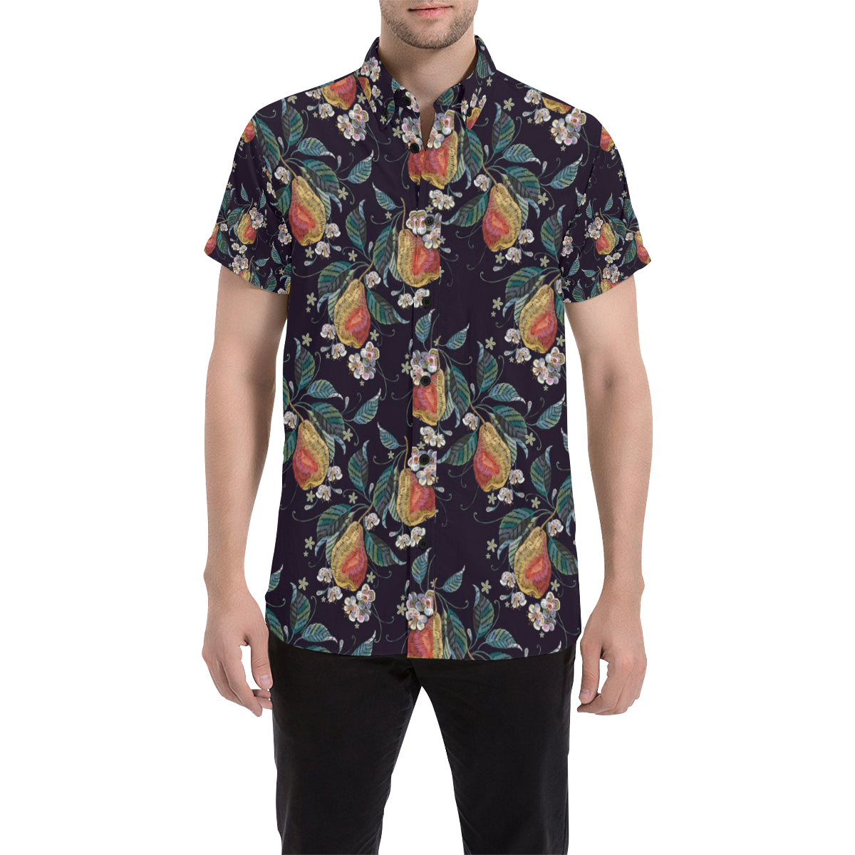 Pear Pattern Print Design PE02 Men's Short Sleeve Button Up Shirt