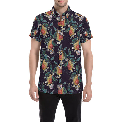 Pear Pattern Print Design PE02 Men's Short Sleeve Button Up Shirt