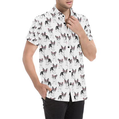 Boston Terrier Pattern Print Design 03 Men's Short Sleeve Button Up Shirt