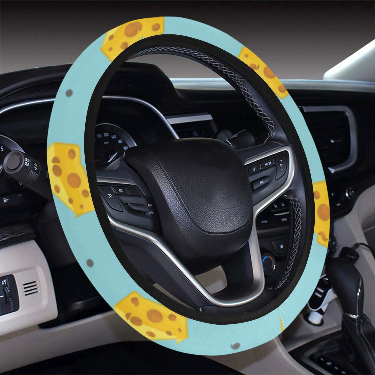 Cheese Pattern Print Design 02 Steering Wheel Cover with Elastic Edge