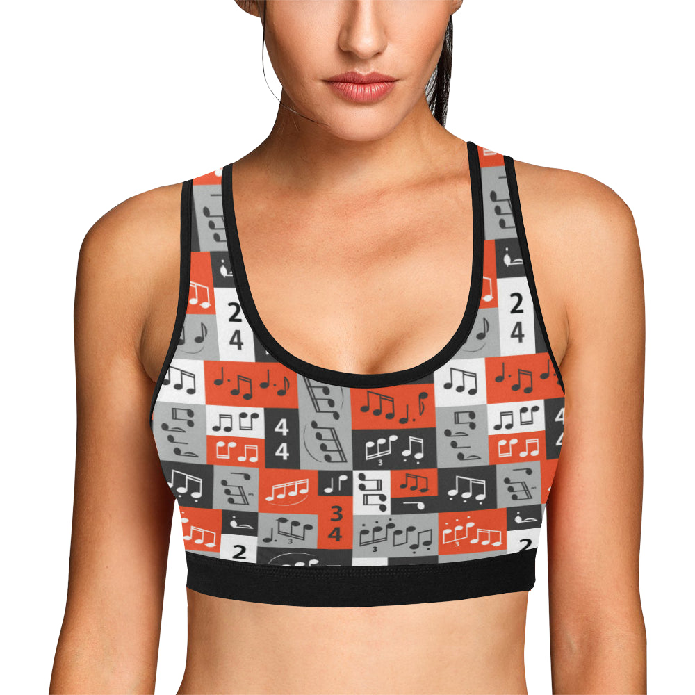 Music Note Design Themed Print Sports Bra