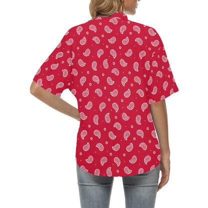 Bandana Red Paisley Print Design LKS305 Women's Hawaiian Shirt
