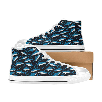 Shark Print Design LKS303 High Top Women's White Shoes