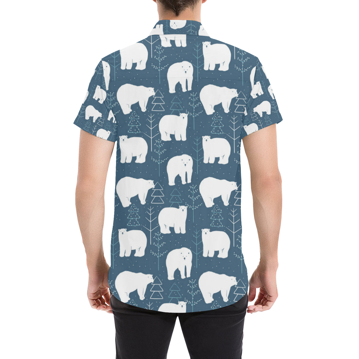 Polar Bear Pattern Print Design A01 Men's Short Sleeve Button Up Shirt