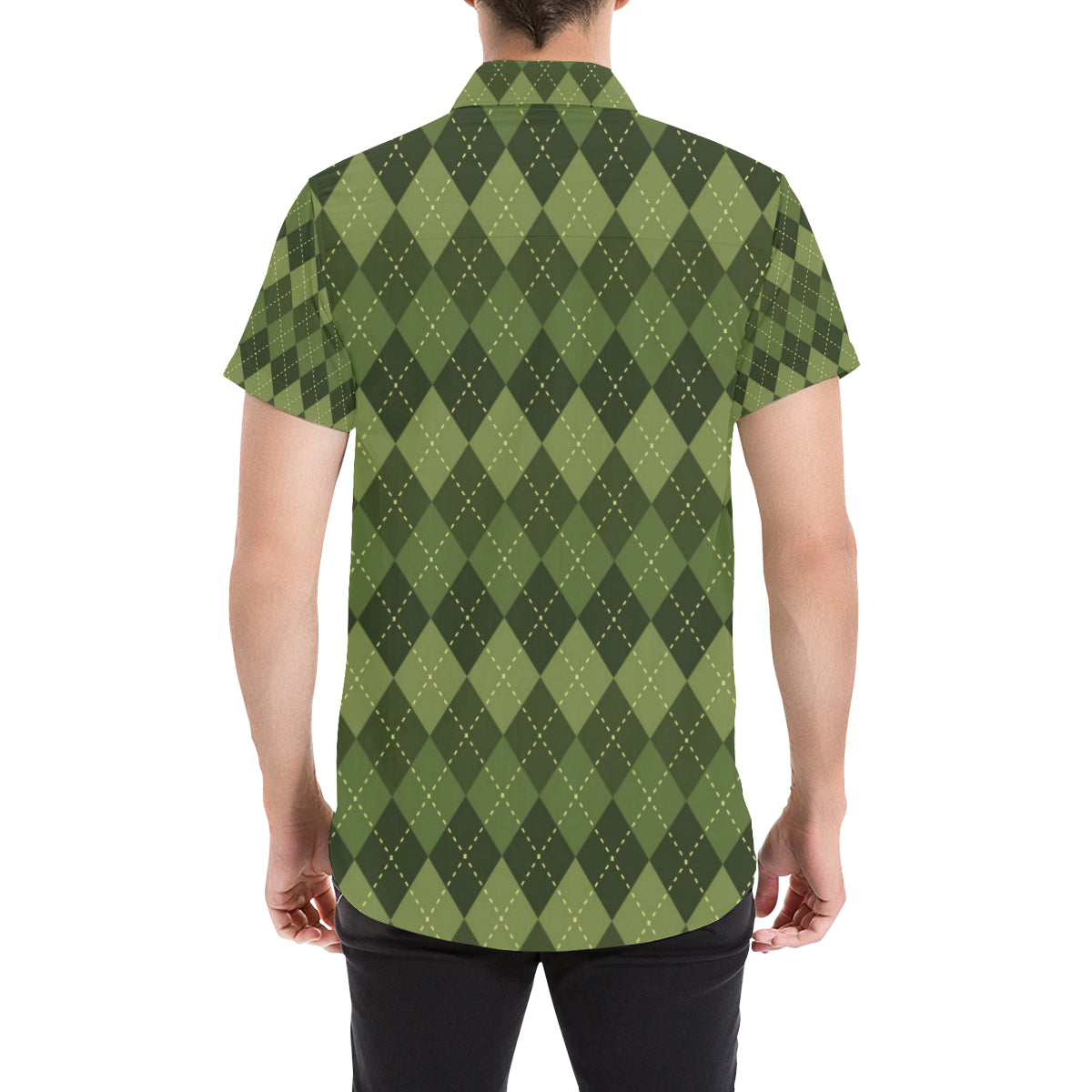 Argyle Green Pattern Print Design 01 Men's Short Sleeve Button Up Shirt