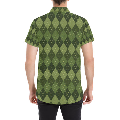 Argyle Green Pattern Print Design 01 Men's Short Sleeve Button Up Shirt