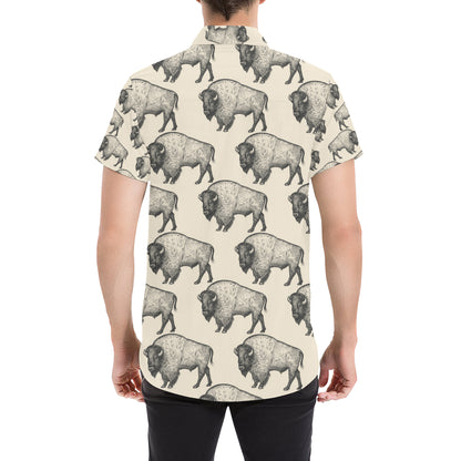 Bison Pattern Print Design 02 Men's Short Sleeve Button Up Shirt