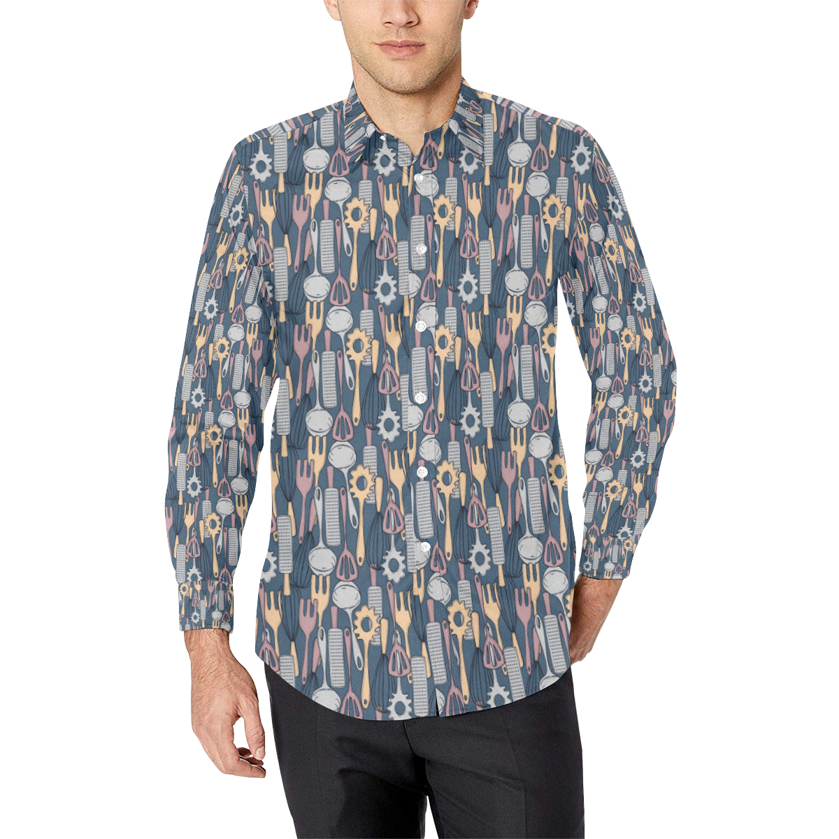 Cooking Kitchen Tools Pattern Print Design 05 Men's Long Sleeve Shirt