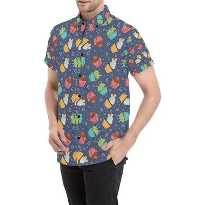 Cupcake Pattern Print Design 02 Men's Short Sleeve Button Up Shirt