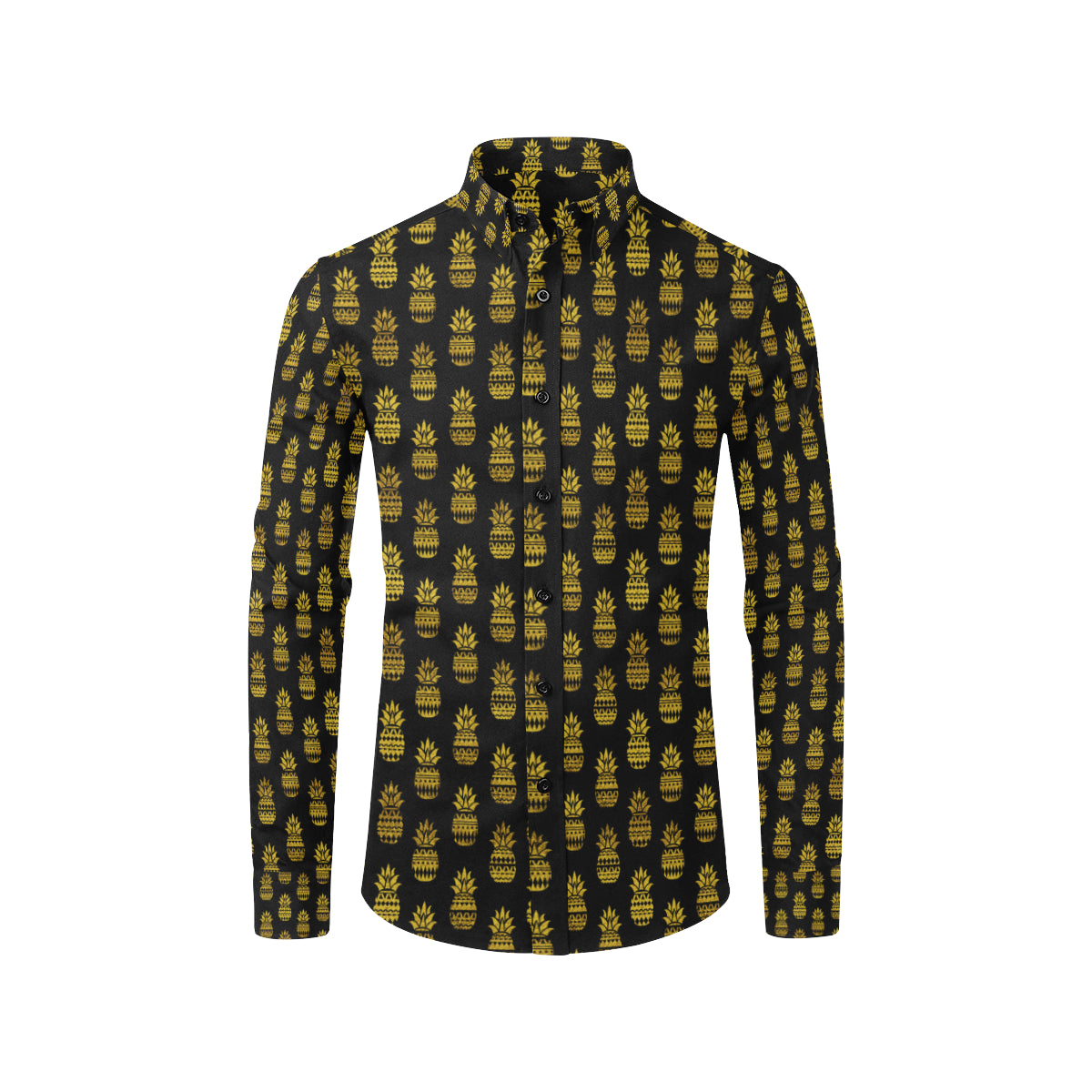 Pineapple Gold Tribal Style Print Men's Long Sleeve Shirt
