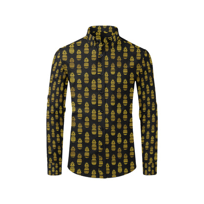 Pineapple Gold Tribal Style Print Men's Long Sleeve Shirt