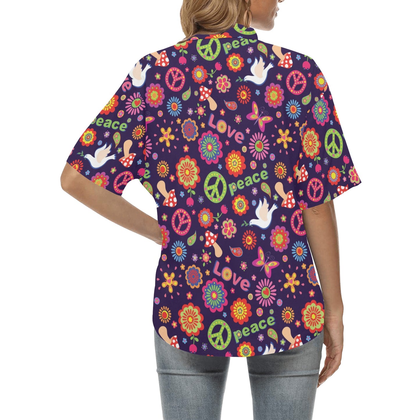 Flower Power Peace Design Print Women's Hawaiian Shirt