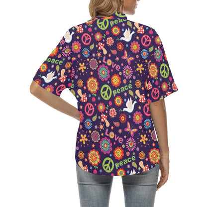 Flower Power Peace Design Print Women's Hawaiian Shirt