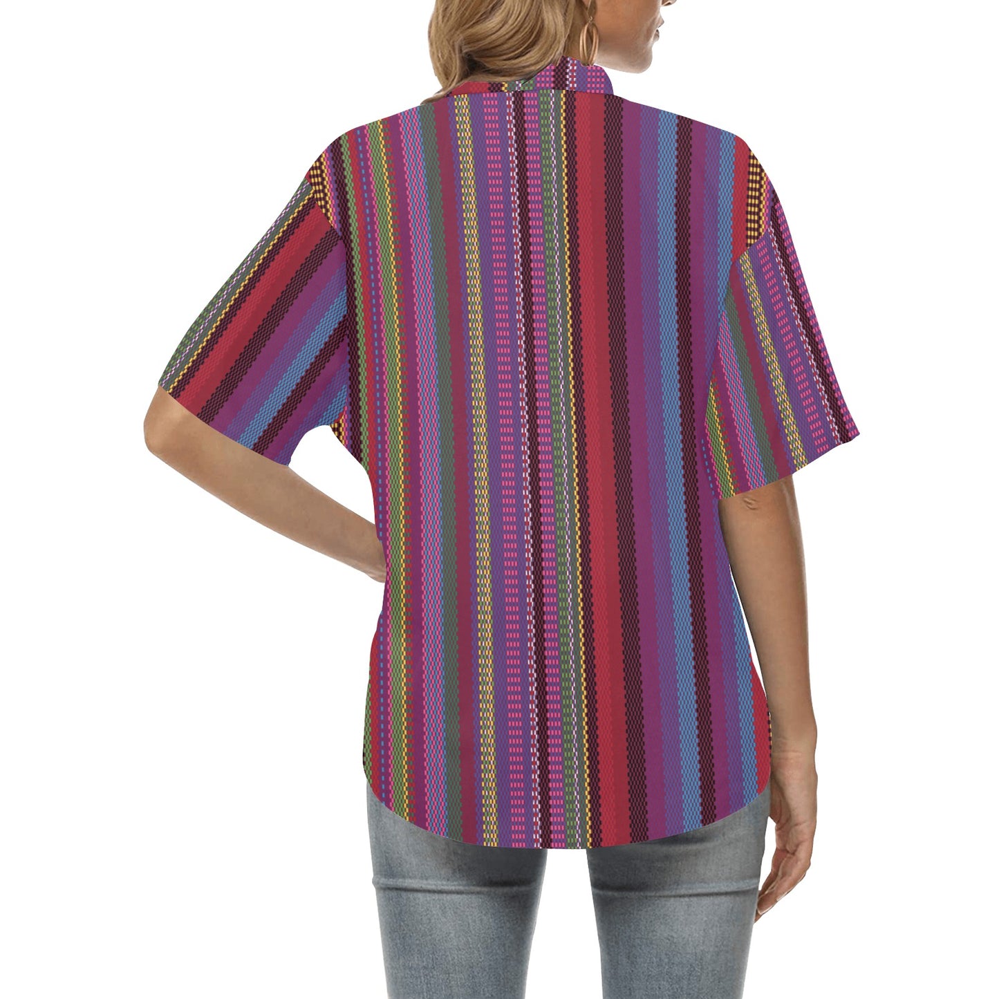 Serape Stripe Print Women's Hawaiian Shirt