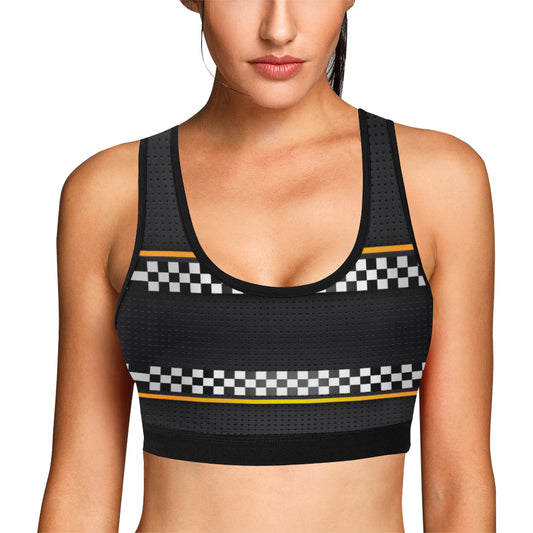 Checkered Flag Yellow Line Style Sports Bra