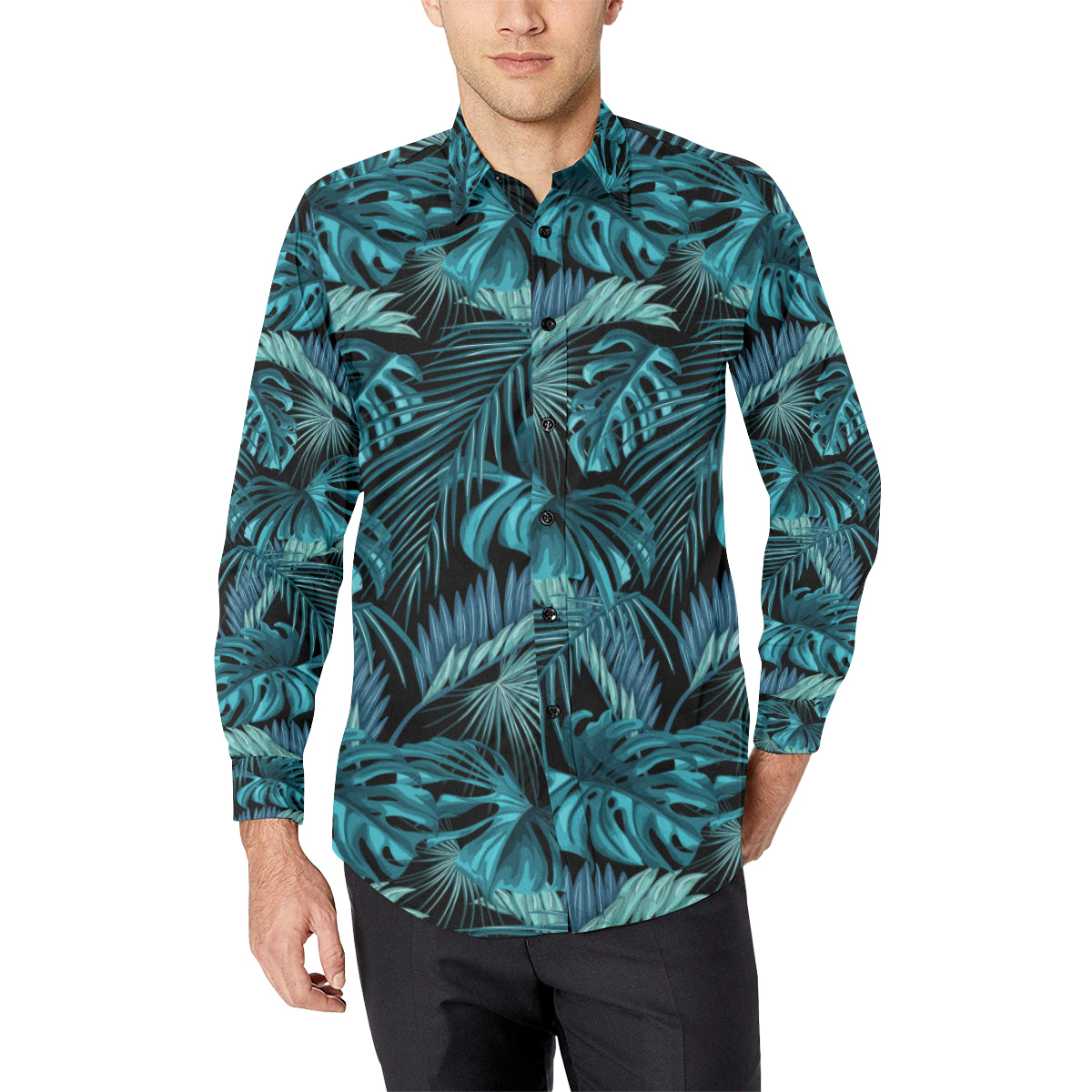 Palm Leaf Pattern Print Design A03 Men's Long Sleeve Shirt