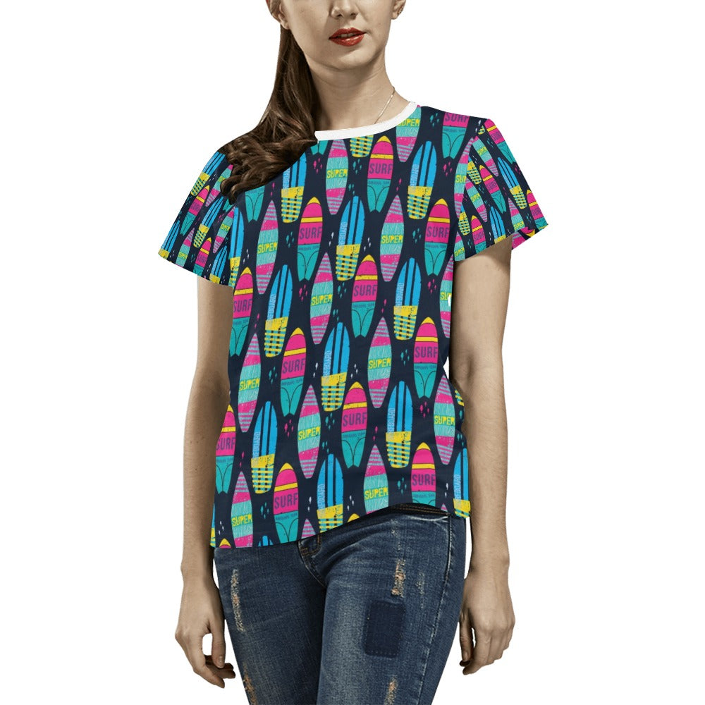 Surfboard Colorful Print Design LKS302 Women's  T-shirt