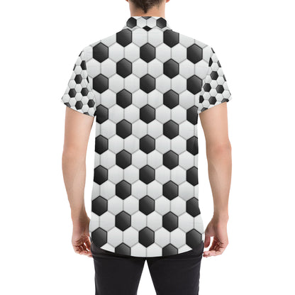 Soccer Ball Texture Print Pattern Men's Short Sleeve Button Up Shirt