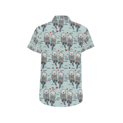 Sea Otter Pattern Print Design 03 Men's Short Sleeve Button Up Shirt