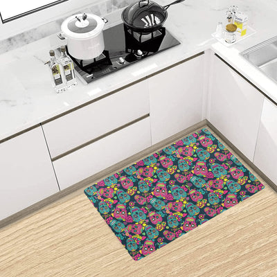 Sugar Skull Floral Design Themed Print Kitchen Mat