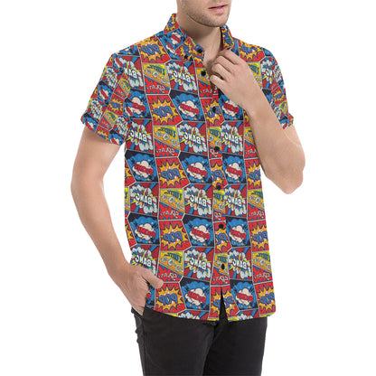Comic Book Pattern Print Design 03 Men's Short Sleeve Button Up Shirt