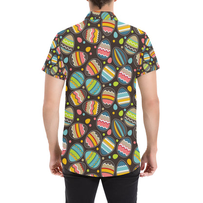Easter Eggs Pattern Print Design RB03 Men's Short Sleeve Button Up Shirt
